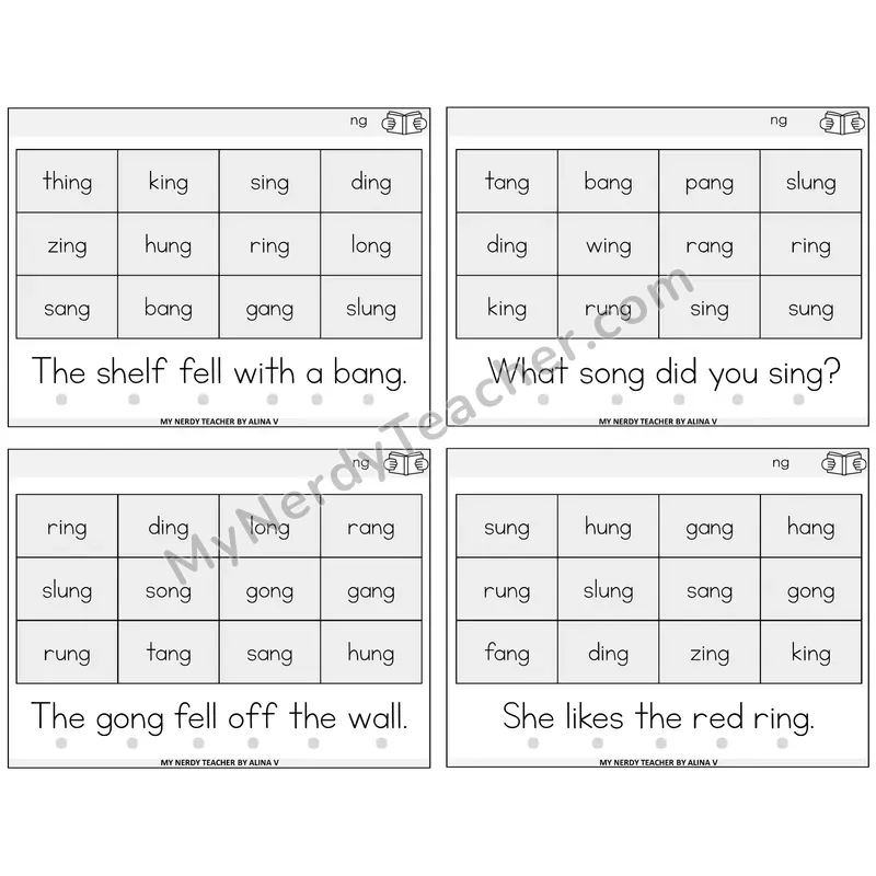 NG Digraph Decodable Fluency Mats Task Cards — Decodable Sentences