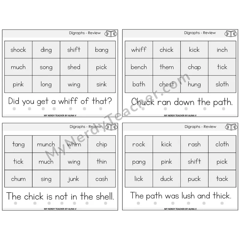 Digraphs Review Decodable Fluency Mats Task Cards — Decodable Sentences