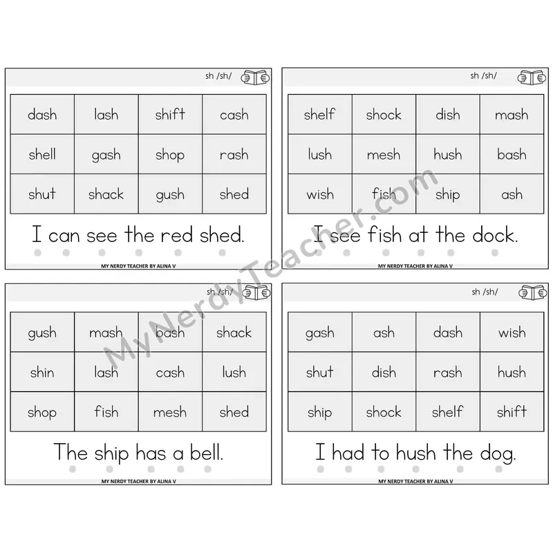 SH Digraph Decodable Fluency Mats Task Cards — Decodable Sentences