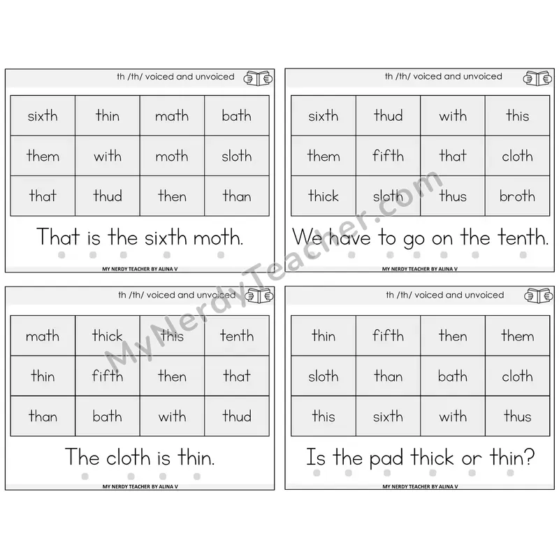 TH Digraph (Voiced + Unvoiced) Decodable Fluency Mats Task Cards — Decodable Sentences