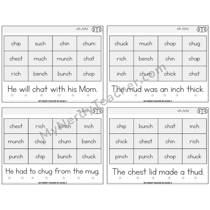 CH Digraph Decodable Fluency Mats Task Cards — Decodable Sentences