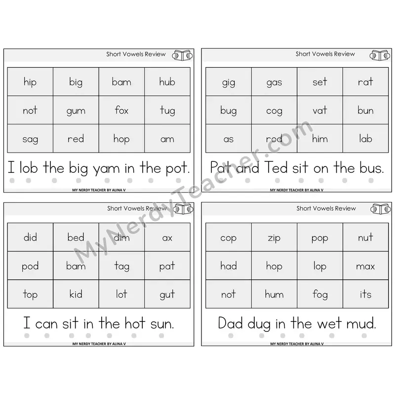 Short Vowels Review Decodable Fluency Mats Task Cards — Decodable Sentences