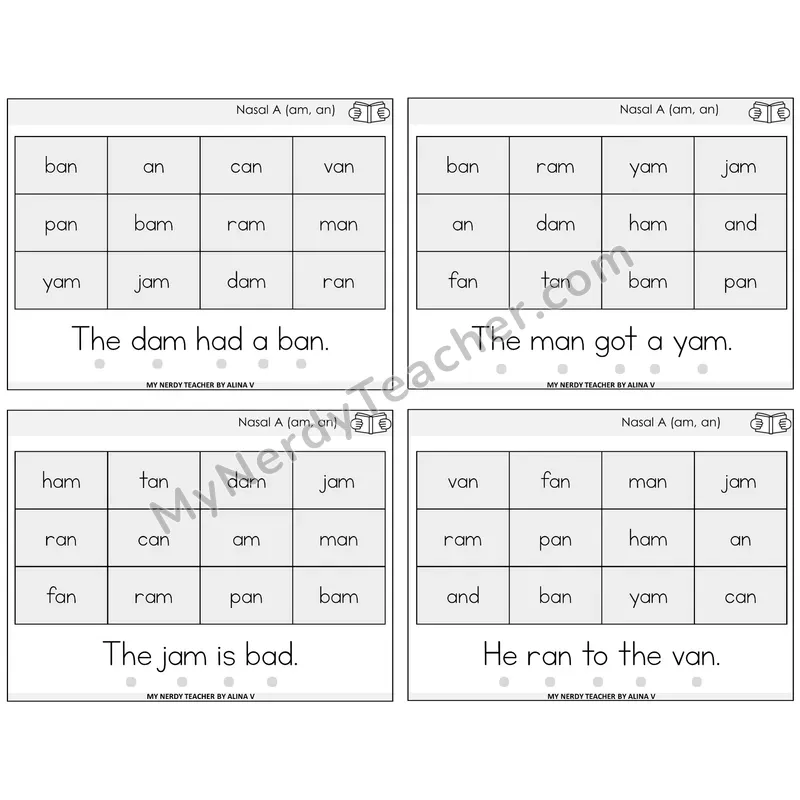 Nasalized A (am, an) Decodable Fluency Mats Task Cards — Decodable Sentences