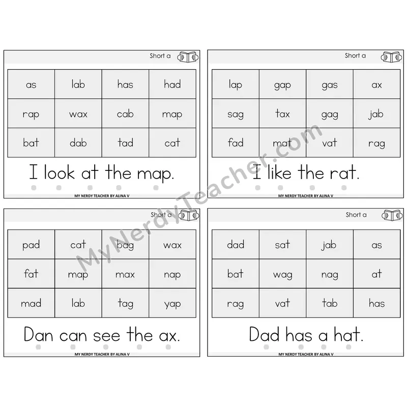 Short A Decodable Fluency Mats Task Cards — Decodable Sentences
