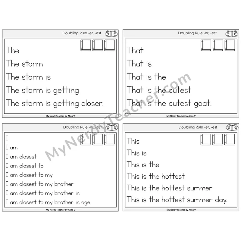 Doubling Rule -er, -est Sentence Pyramids Task Cards — Decodable Sentences