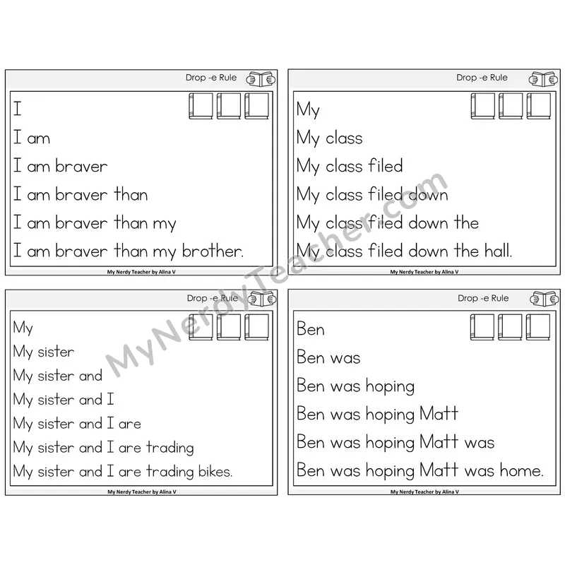 Drop -e Rule Sentence Pyramids Task Cards — Decodable Sentences