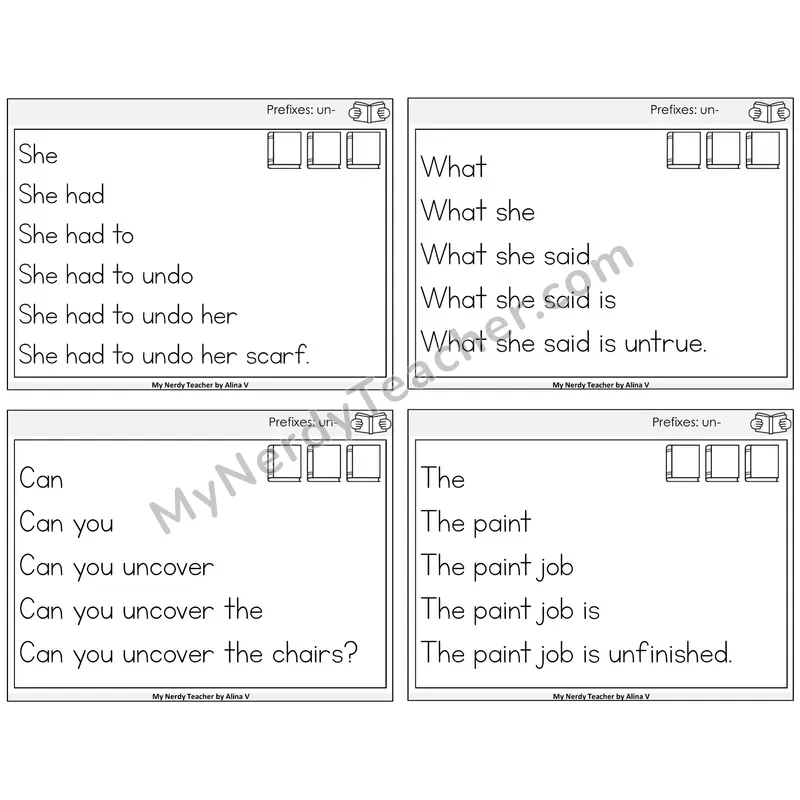 Prefix un- Sentence Pyramids Task Cards — Decodable Sentences