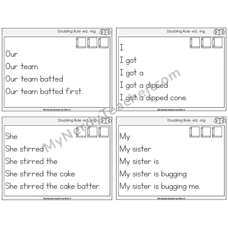 Doubling Rule -ed, -ing Sentence Pyramids Task Cards — Decodable Sentences