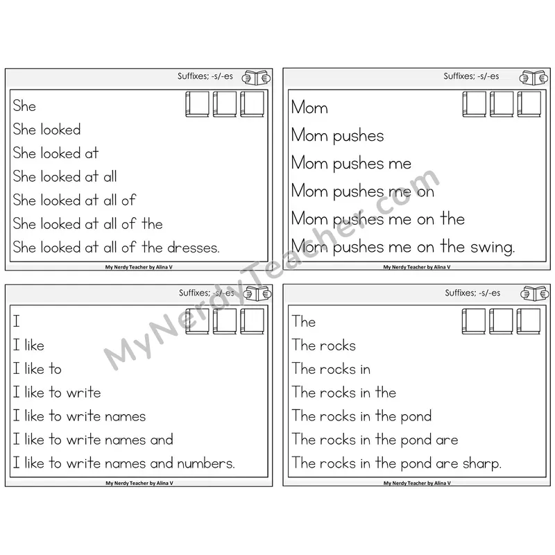 Suffixes -s and -es Sentence Pyramids Task Cards — Decodable Sentences