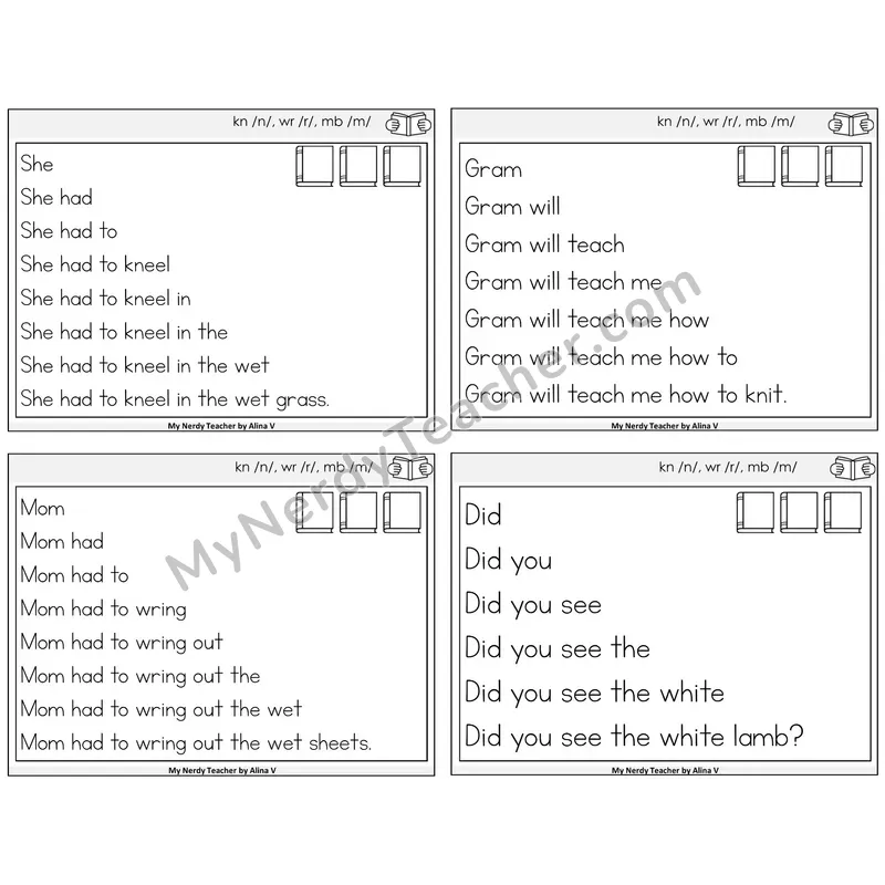 Silent Letters (kn, wr, mb) Sentence Pyramids Task Cards — Decodable Sentences