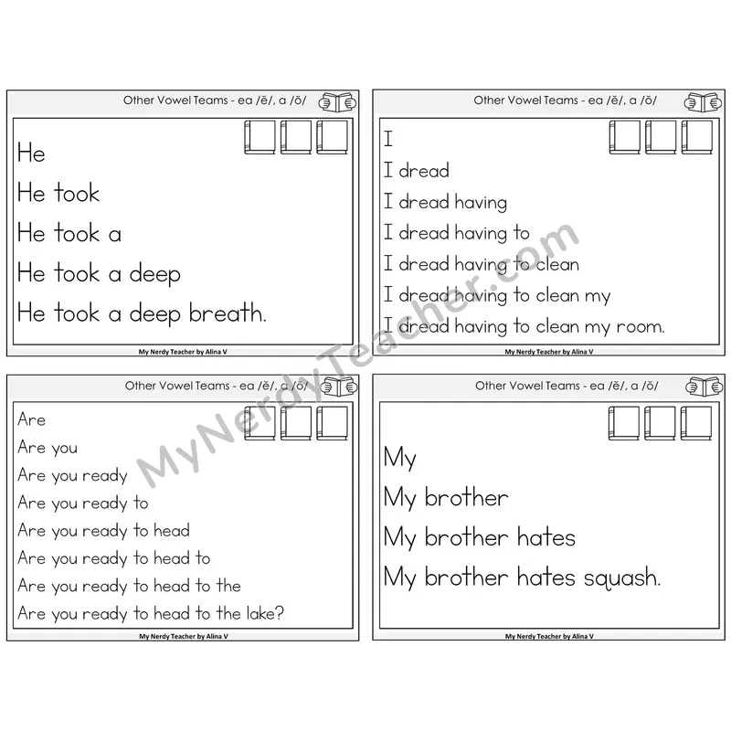 EA (short e) and A (short o) Sentence Pyramids Task Cards — Decodable Sentences