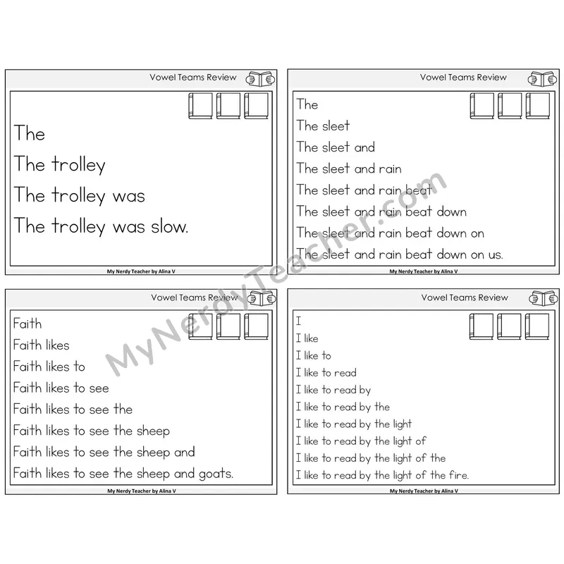 Long Vowel Teams Review Sentence Pyramids Task Cards — Decodable Sentences