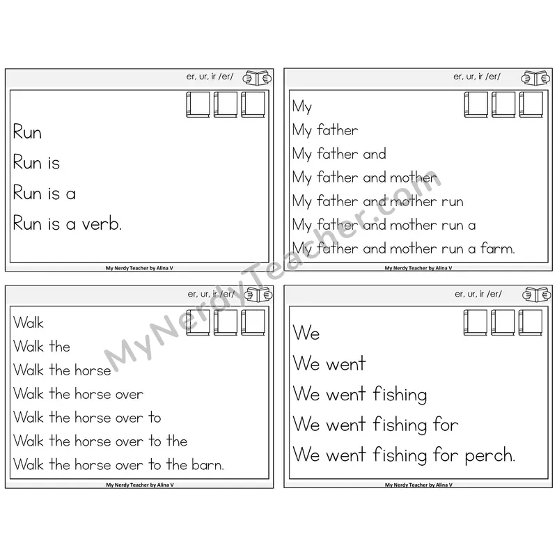 R-Controlled ER, UR, IR Sentence Pyramids Task Cards — Decodable Sentences