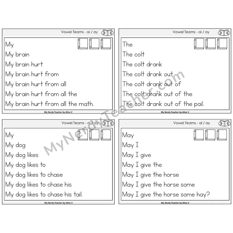 Long A Vowel Teams (ai, ay) Sentence Pyramids Task Cards — Decodable Sentences