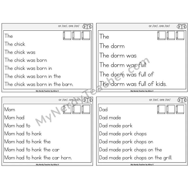 R-Controlled OR and ORE Sentence Pyramids Task Cards — Decodable Sentences