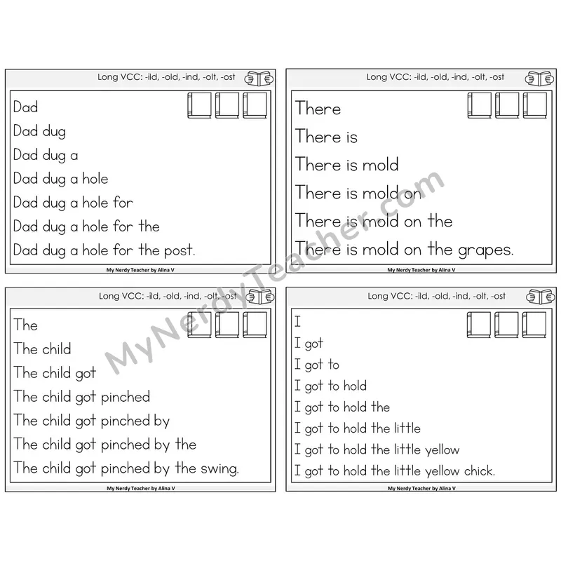 Long VCC Patterns Sentence Pyramids Task Cards — Decodable Sentences