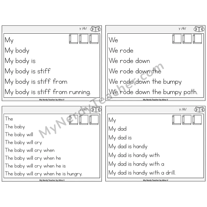 Y as Long E Sentence Pyramids Task Cards — Decodable Sentences