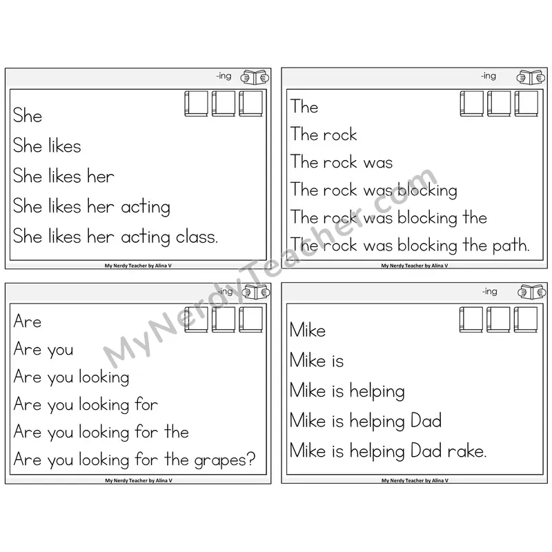 Suffix -ing Sentence Pyramids Task Cards — Decodable Sentences