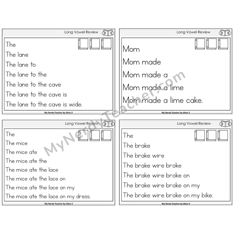 Long Vowels Review Sentence Pyramids Task Cards — Decodable Sentences