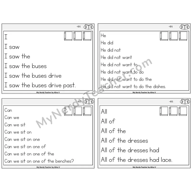 Suffix -es (Inflectional) Sentence Pyramids Task Cards — Decodable Sentences