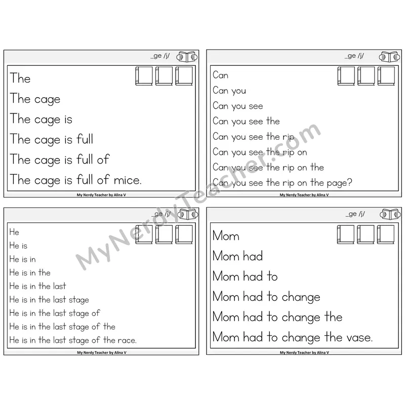 Soft G (_ge) Sentence Pyramids Task Cards — Decodable Sentences