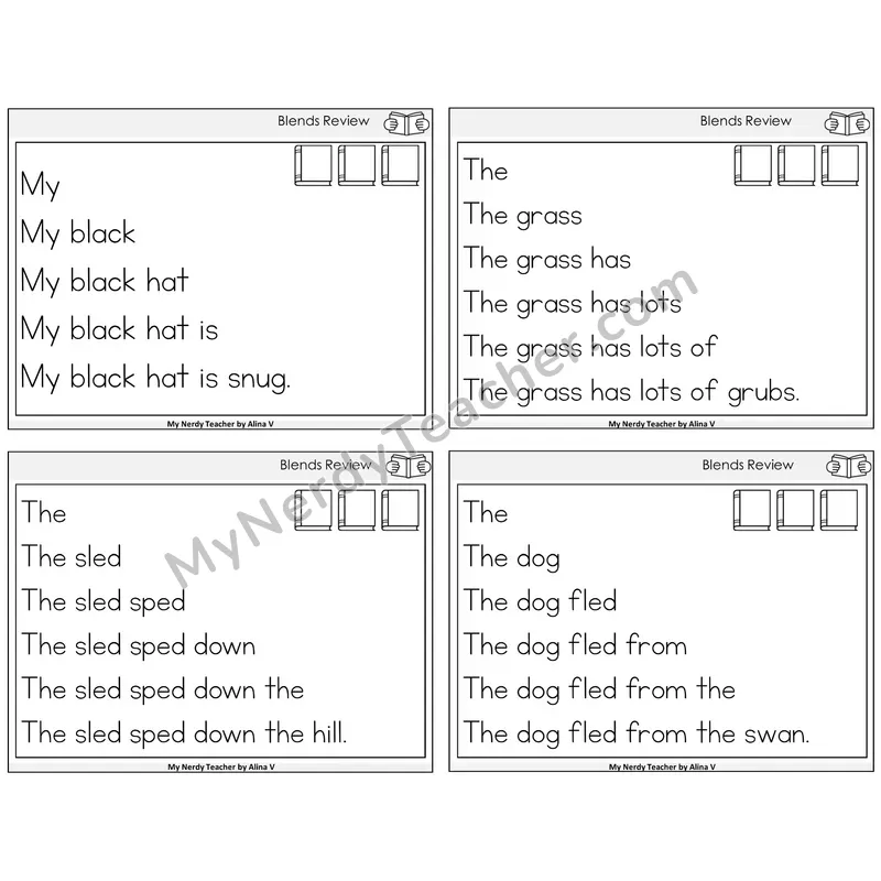Blends Review Sentence Pyramids Task Cards — Decodable Sentences