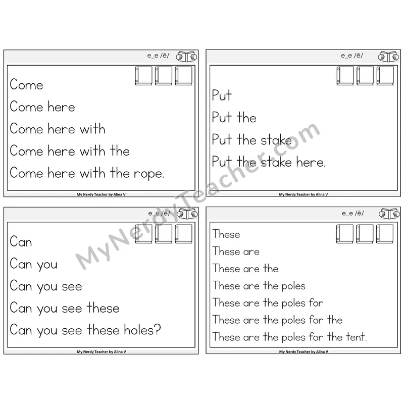 Long E VCe (e_e) Sentence Pyramids Task Cards — Decodable Sentences