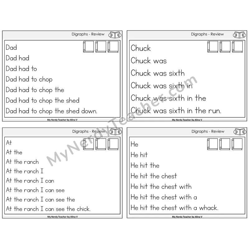Digraphs Review Sentence Pyramids Task Cards — Decodable Sentences