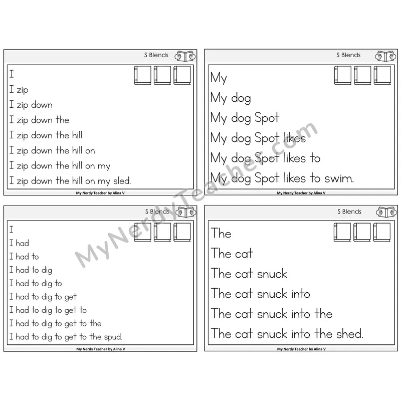 S Blends Sentence Pyramids Task Cards — Decodable Sentences