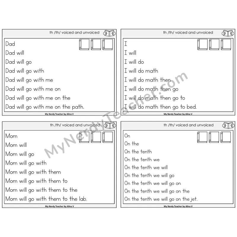 TH Digraph (Voiced + Unvoiced) Sentence Pyramids Task Cards — Decodable Sentences