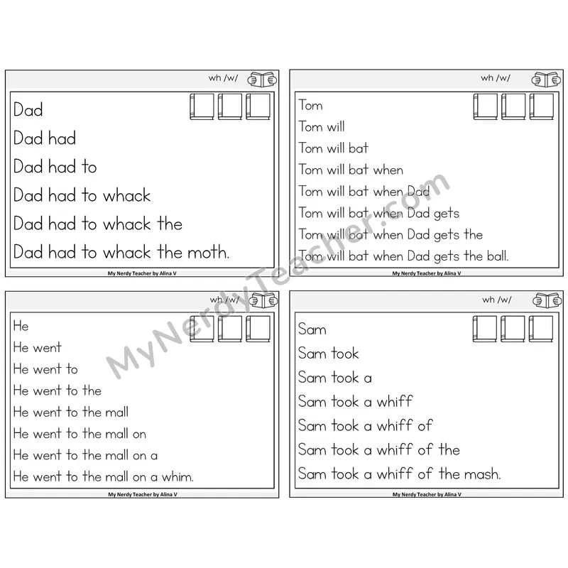 WH Digraph Sentence Pyramids Task Cards — Decodable Sentences