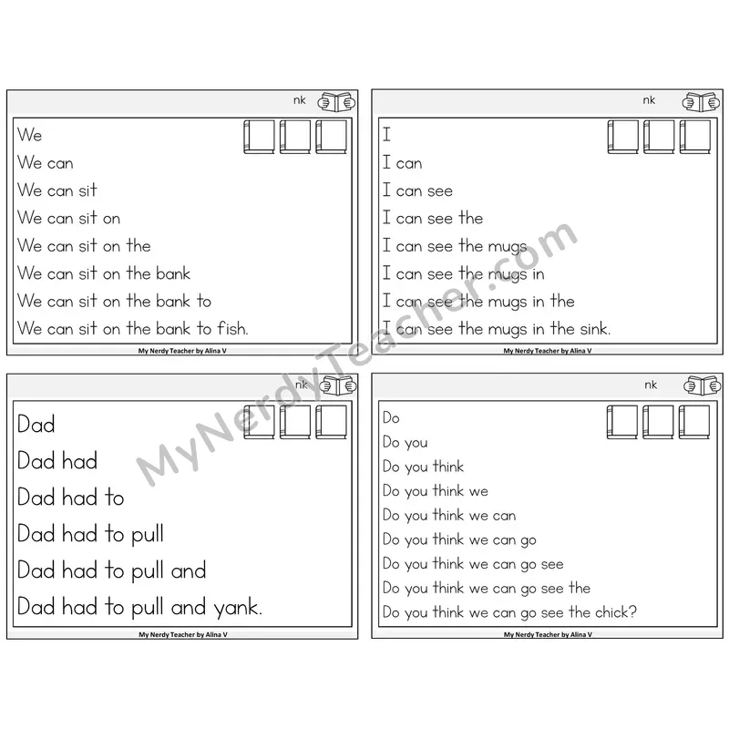 NK Digraph Sentence Pyramids Task Cards — Decodable Sentences