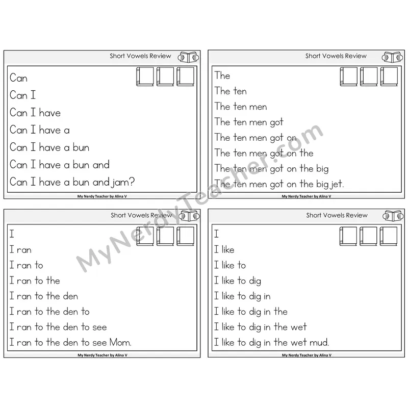 Short Vowels Review Sentence Pyramids Task Cards — Decodable Sentences