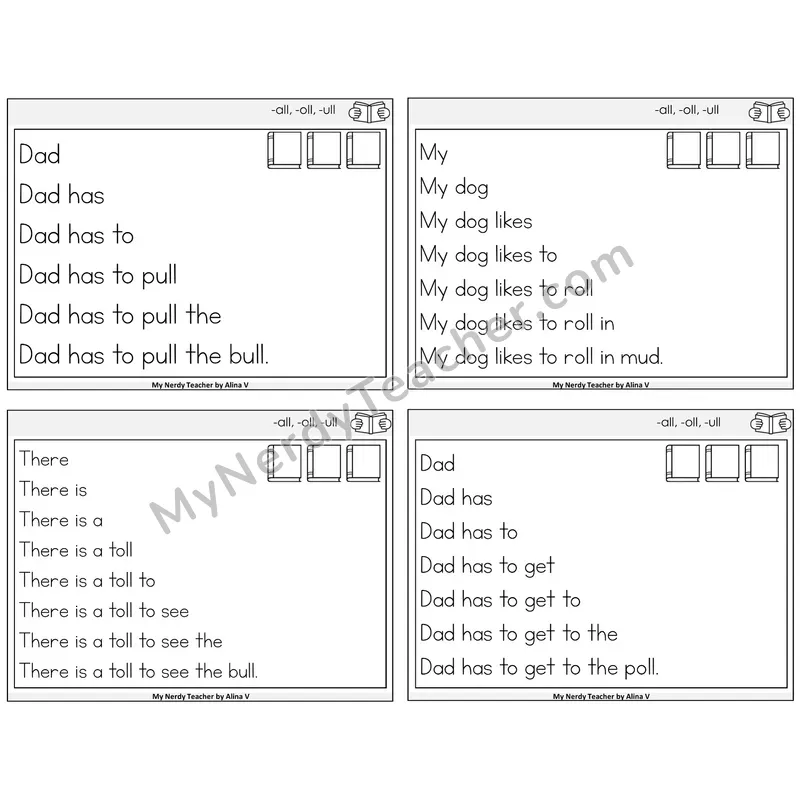 All, Oll, Ull Sentence Pyramids Task Cards — Decodable Sentences