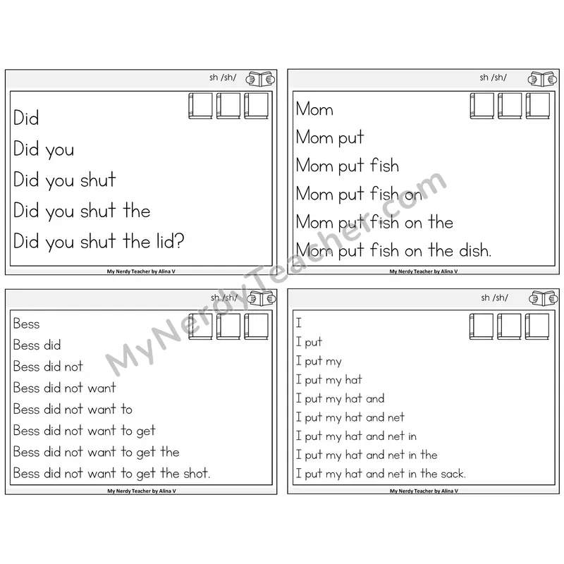 SH Digraph Sentence Pyramids Task Cards — Decodable Sentences