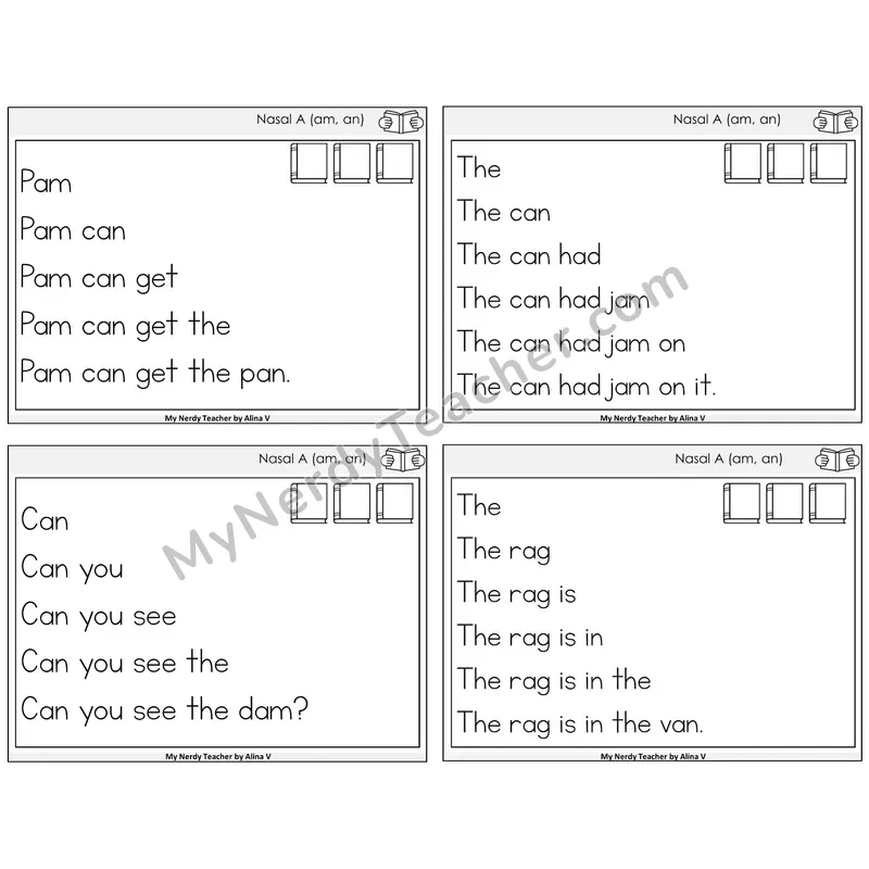 Nasalized A (am, an) Sentence Pyramids Task Cards — Decodable Sentences