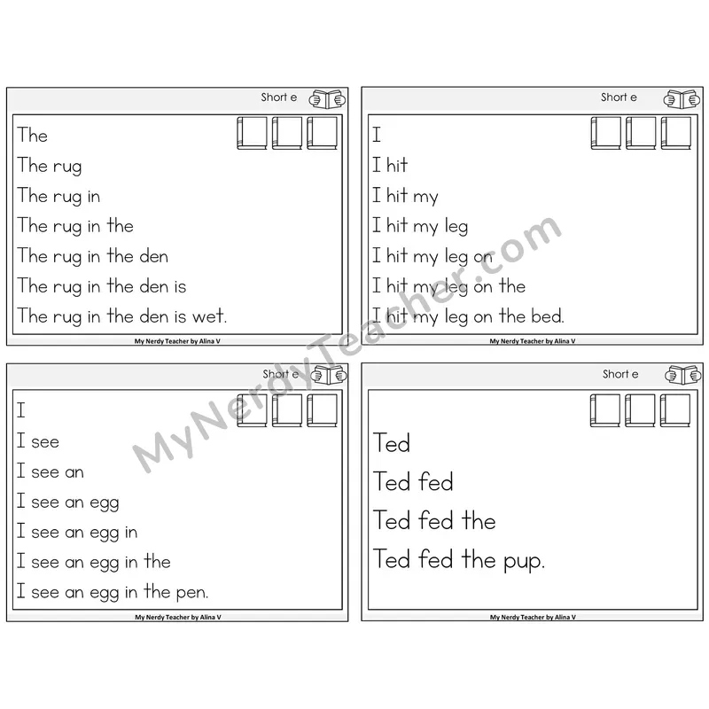 Short E Sentence Pyramids Task Cards — Decodable Sentences