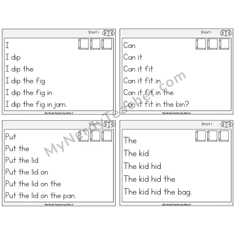 Short I Sentence Pyramids Task Cards — Decodable Sentences