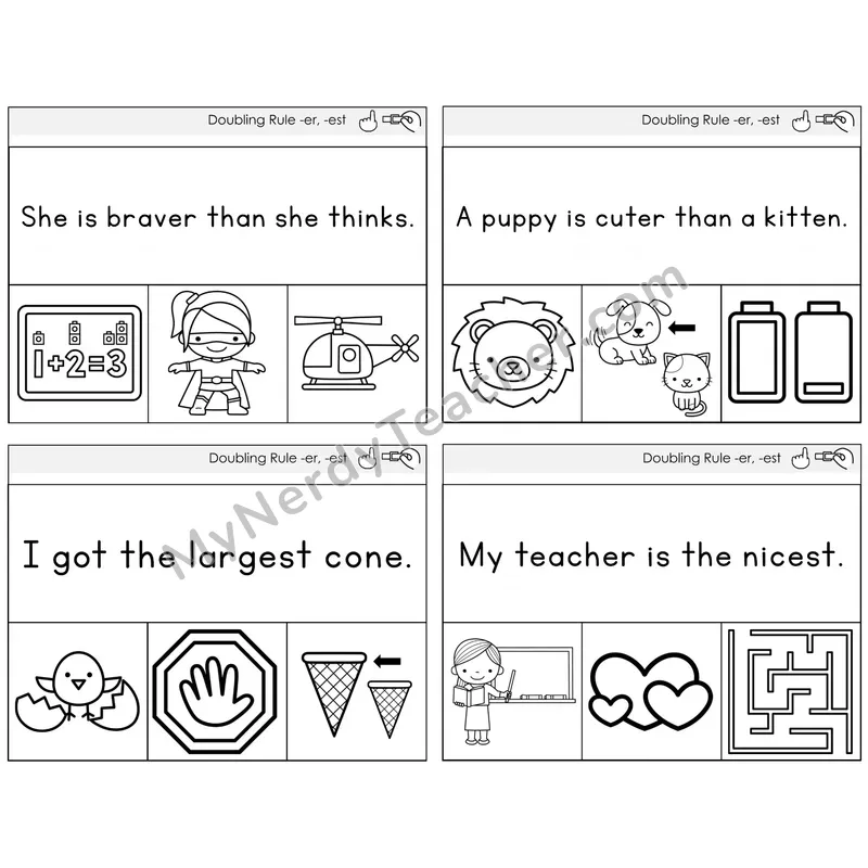 Doubling Rule -er, -est Read and Clip Task Cards — Decodable Sentences