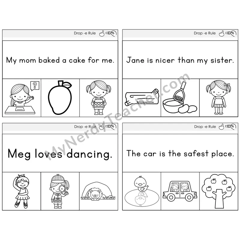 Drop -e Rule Read and Clip Task Cards — Decodable Sentences