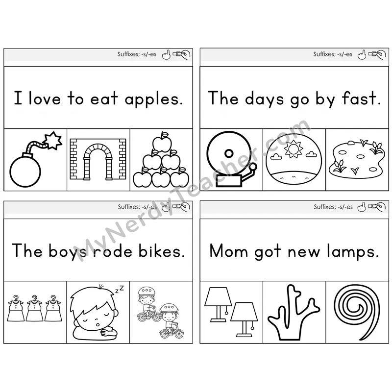 Suffixes -s and -es Read and Clip Task Cards — Decodable Sentences