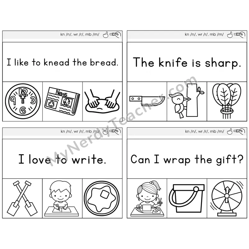 Silent Letters (kn, wr, mb) Read and Clip Task Cards — Decodable Sentences