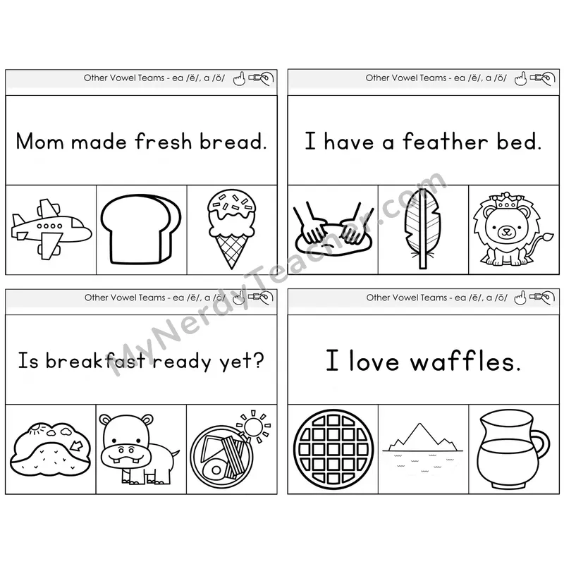 EA (short e) and A (short o) Read and Clip Task Cards — Decodable Sentences