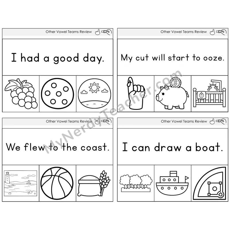 Other Vowel Teams Review Read and Clip Task Cards — Decodable Sentences