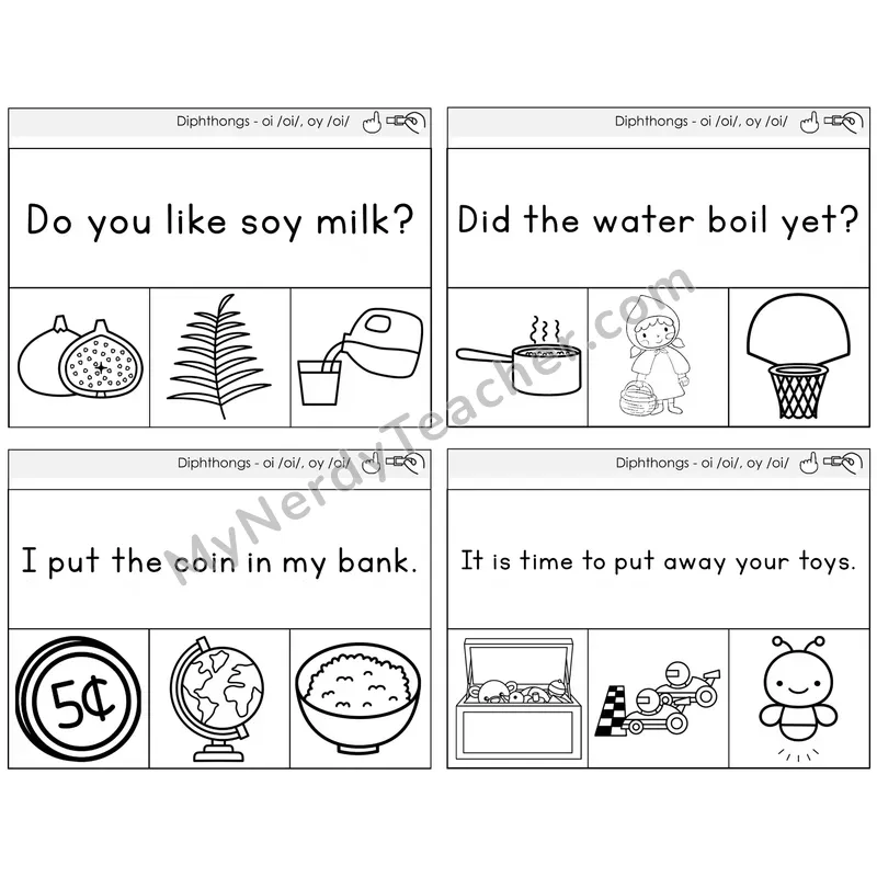 Diphthong OI and OY Read and Clip Task Cards — Decodable Sentences