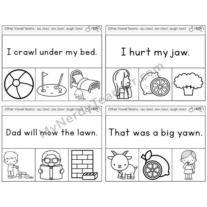 AU, AW, AUGH (/aw/) Read and Clip Task Cards — Decodable Sentences