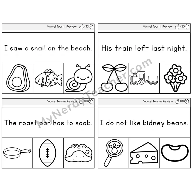 Long Vowel Teams Review Read and Clip Task Cards — Decodable Sentences
