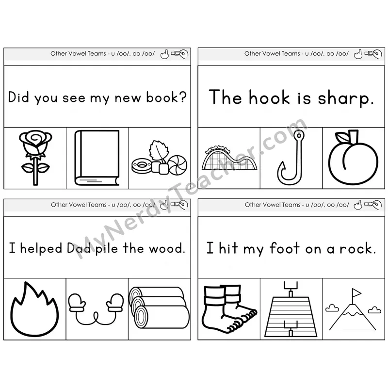 Short OO and U (/oo/) Read and Clip Task Cards — Decodable Sentences