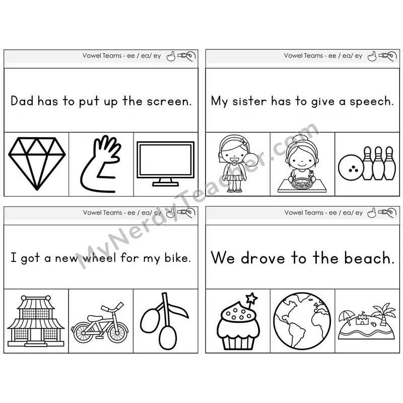 Long E Vowel Teams (ee, ea, ey) Read and Clip Task Cards — Decodable Sentences
