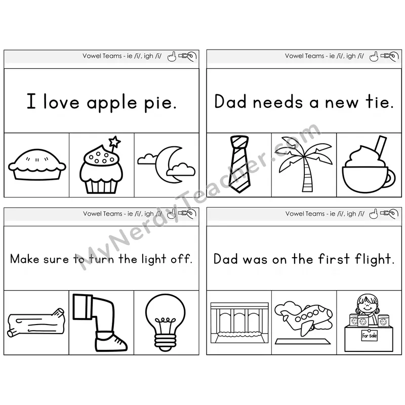 Long I Vowel Teams (ie, igh) Read and Clip Task Cards — Decodable Sentences